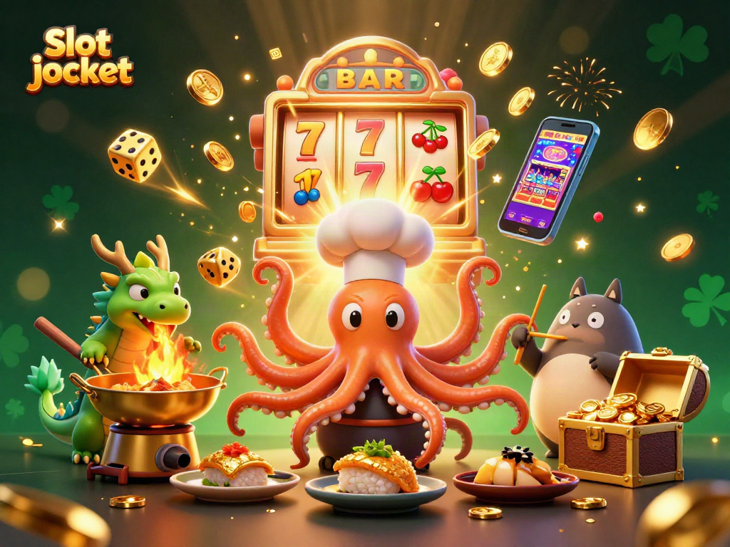 Experience the thrill of a slot jackpot with an exciting scene of colorful casino characters and action!
